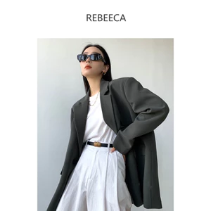 Áo blazer nữ basic Ghi/Đen – Form rộng Hàn Quốc – Size S-XL