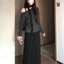 -Set áo len + váy dài chấm bi kèm dây quàng cổ tiểu thư– Size S-2XL