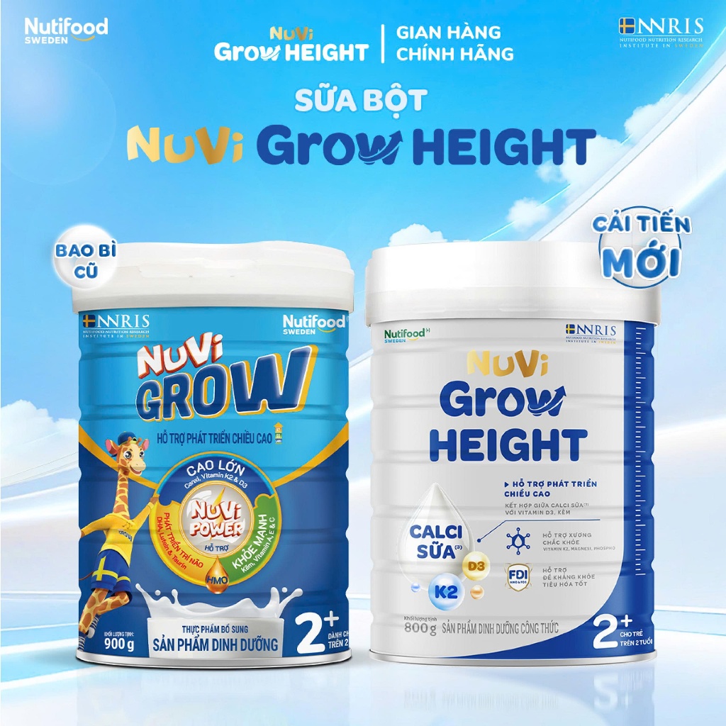 Combo 3 Sữa Bột Nuvi Grow Height phát triển chiều cao Trên 2 tuổi Lon 800g