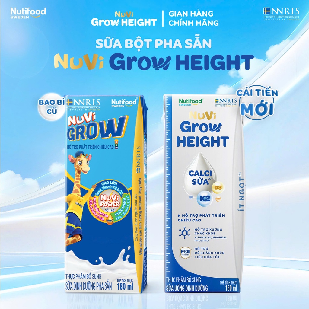 Combo 4 Thùng 24 hộp SBPS Nuvi Grow Height 1+ hỗ trợ phát triển chiều cao hộp 180ml