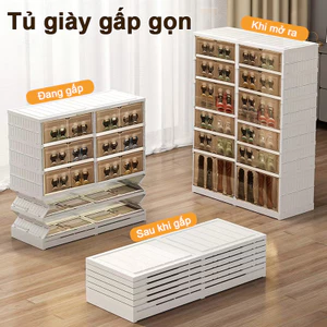 ​Tủ Giày Gấp Gọn Cửa Trong Suốt Nhiều Tầng Tủ Nhựa Đựng Giày Nhựa Cứng Cáp Có Tầng Cao Để Bốt