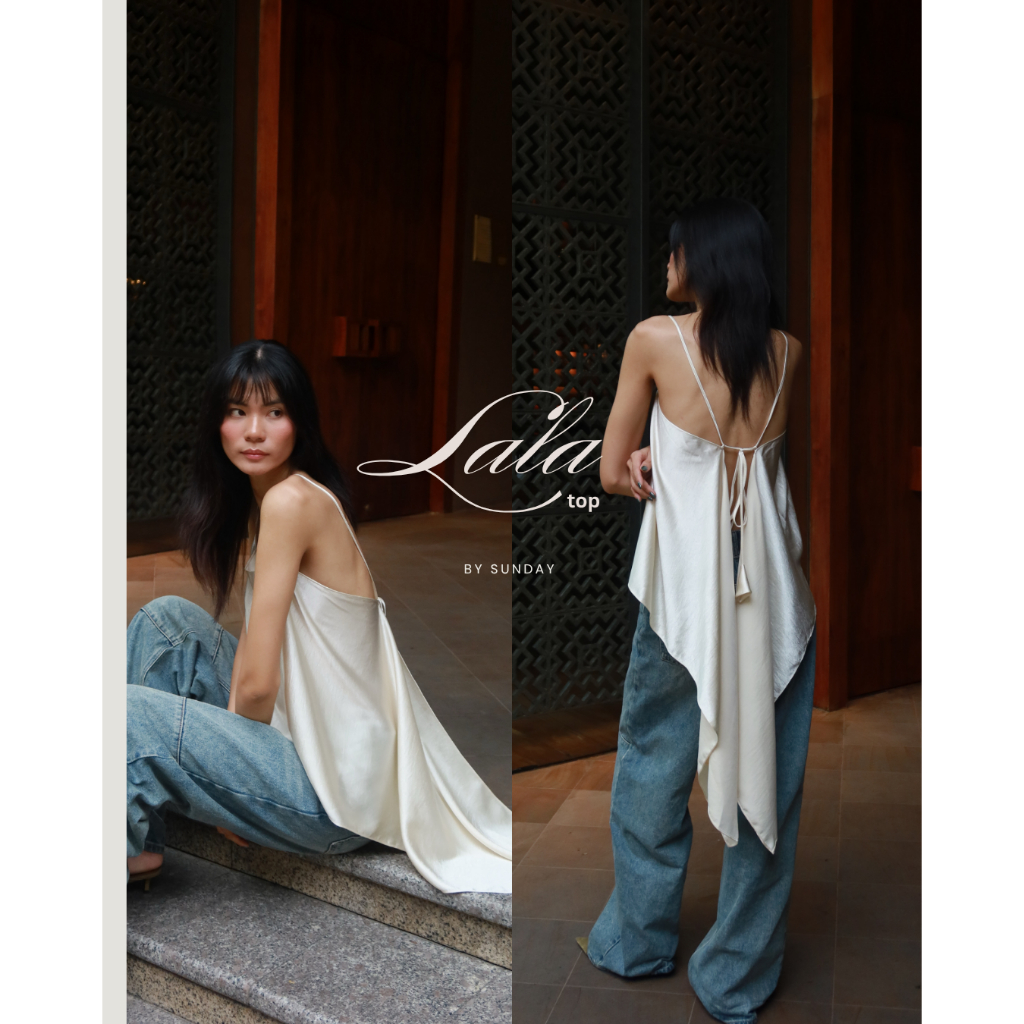 SUNDAY - LALA TOP - Áo Satin Dây, Thắt Nơ Lưng.