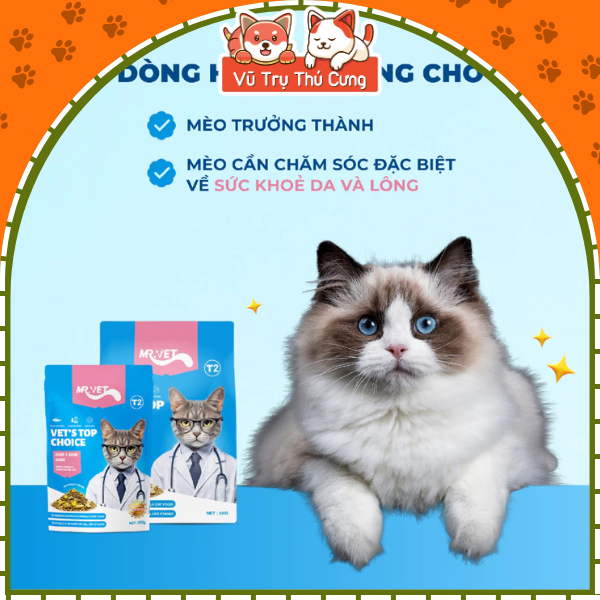 Thức Ăn Hạt Cho Mèo Mr.Vet T2 Hỗ Trợ Mượt Lông Da & Sáng Mắt