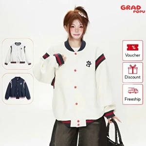 Áo khoác bóng chày GRADPOPU thêu họa tiết móng vuốt phong cách Mỹ cổ điển sọc dáng rộng AK196
