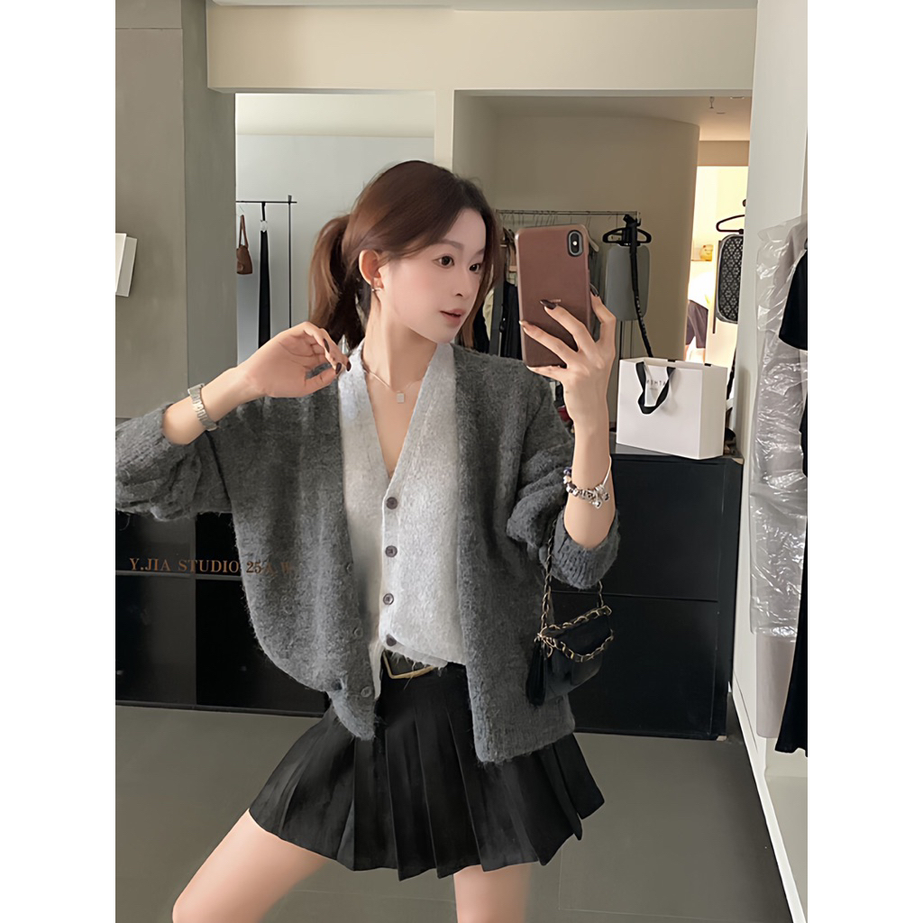 Áo len cardigan CDG nữ – Màu Nâu/Xám – Size S-XL