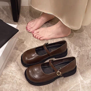 Giày Mary Jane nữ da mềm – Nâu/Đen – Size 35-40