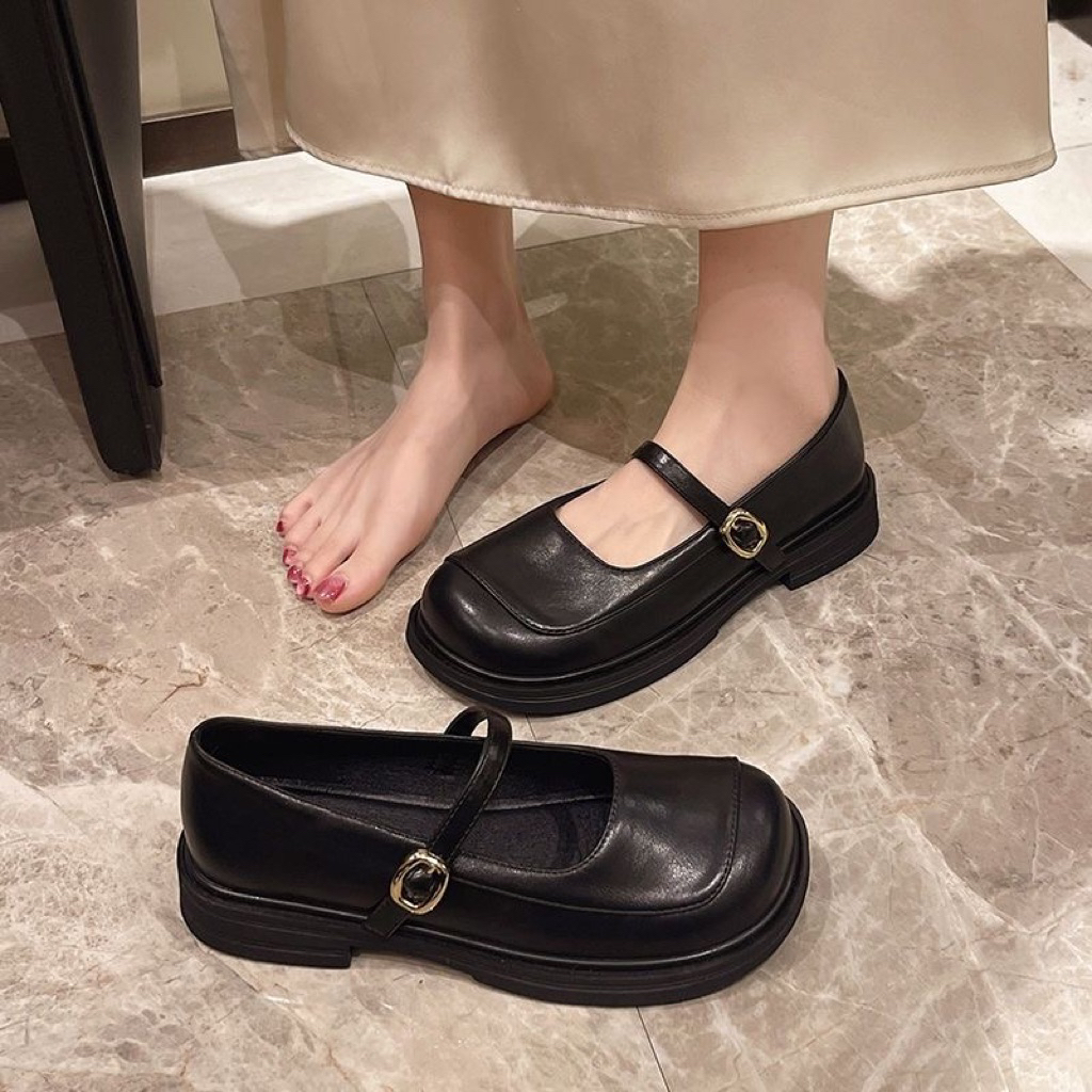 Giày Mary Jane nữ da mềm – Nâu/Đen – Size 35-40