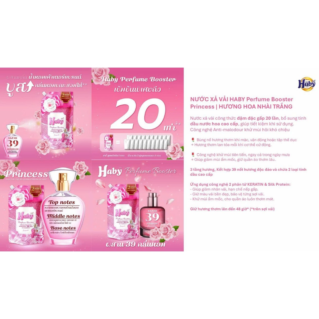 [Tặng nước giặt 700gr] Nước Xả Vải Haby Nhập khẩu Thái Lan 2000ml Cao Cấp