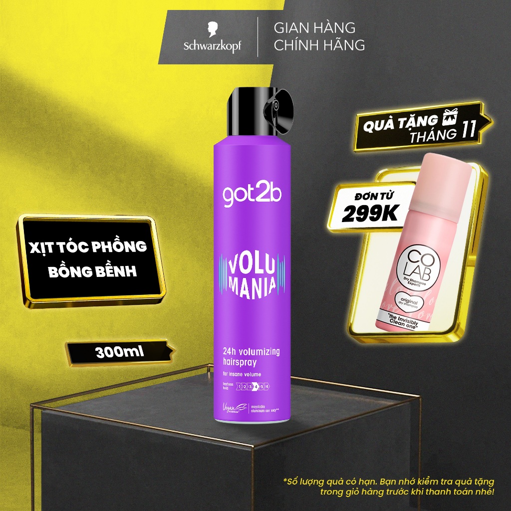 Xịt tạo phồng tóc Got2b Volumizing Hairspray 300ml - Giữ độ phồng lên đến 24 giờ, không gây cứng tóc
