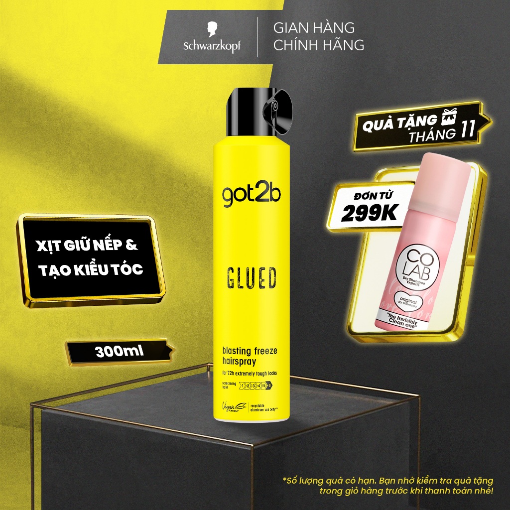 Xịt giữ nếp tóc Got2b Glued Blasting Freeze Hairspray 300ml - Tạo kiểu, Giữ nếp đến 72h