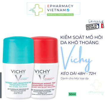 Lăn Khử Mùi VICHY Giúp Khô Thoáng & Hạn Chế Mồ Hôi Vùng Da Dưới Cánh Tay 50ml
