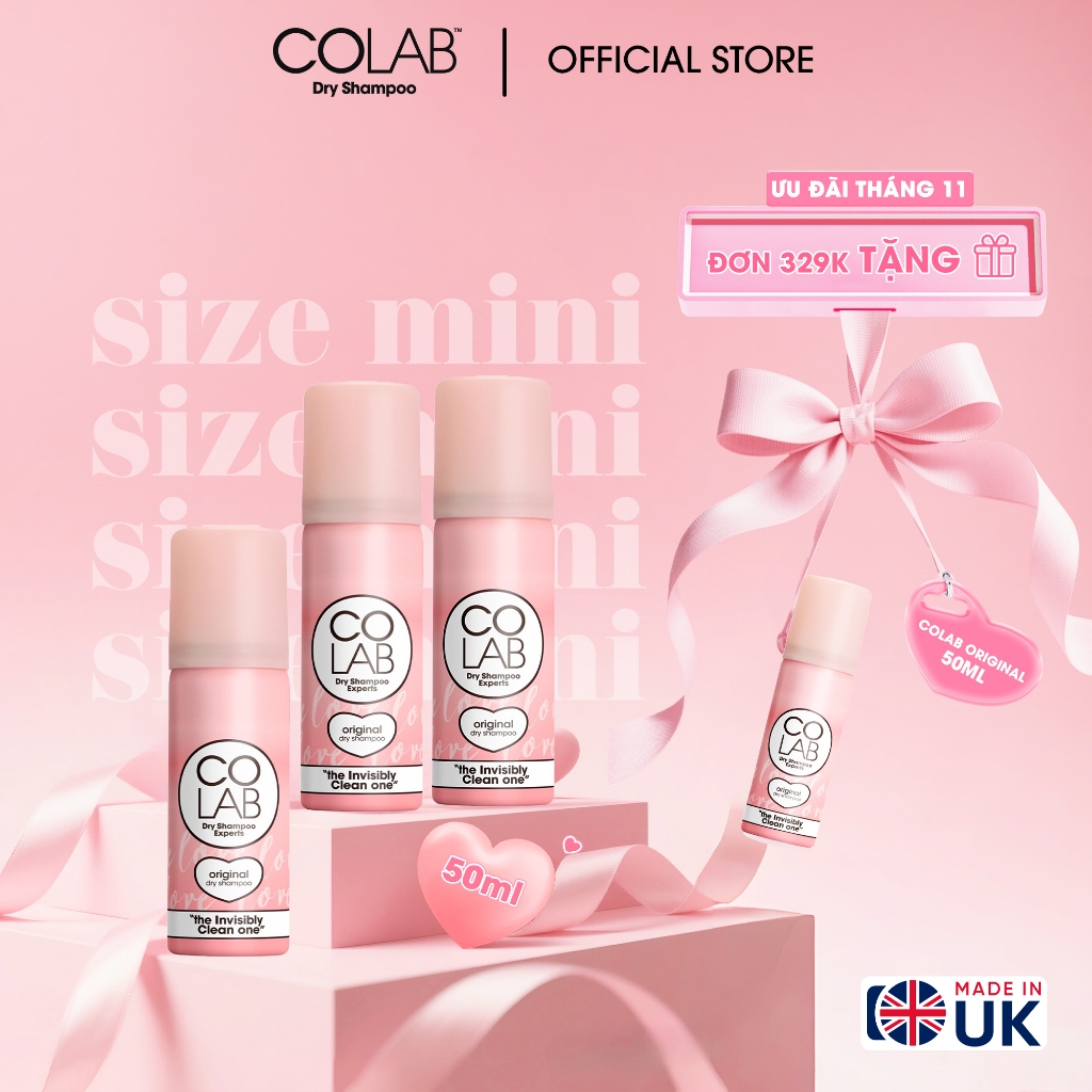Dầu gội khô Colab mini, size du lịch tiện lợi, tóc sạch bồng bềnh vào nếp chỉ sau 5 giây, 50ml