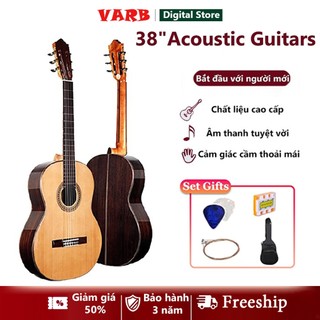VARB 38 inch Đàn guitar acoustic dành cho người mới tập chơi 18 phím âm, Dây loại mềm ghi-ta Cấp độ cơ bản