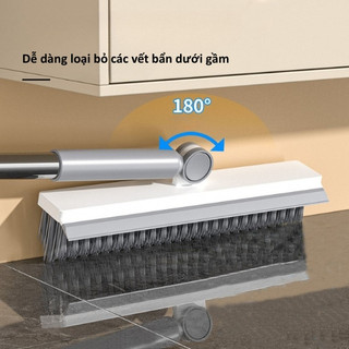 Chổi Cọ Sàn Nhà Vệ Sinh 2in1 Cán Nhôm Cao Cấp, Cây Chà Sàn Gạt Nước Thông Minh, Lông Chải Cứng Cáp