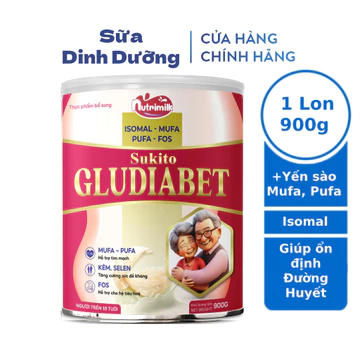 Sữa bột dành cho người tiểu đường Sukito Gludiabet 900g bổ sung yến sào giúp ổn định đường huyết hết tiểu đêm