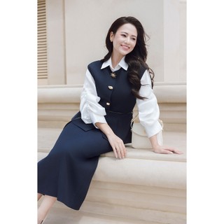 Áo Kiểu Nữ Gile LAMER FASHION Cổ Tròn Phối Dây Đai Eo Phối Cùng Chân Váy Suông Dài Xẻ Sau L66C25T003 L62M25T006