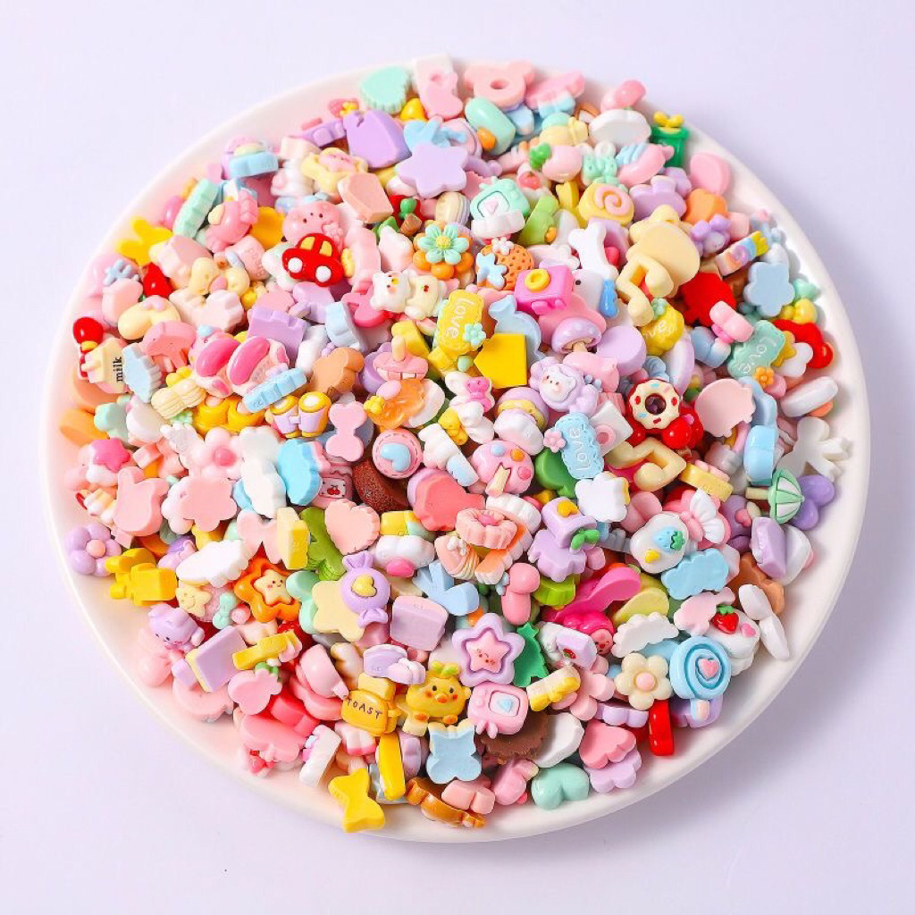 Combo 100 Charm 1.5cm & 1cm đồ chơi DIY nail và kẹp tóc handmade charm siêu nhỏ charm mix nhiều màu decor ốp điện thoại