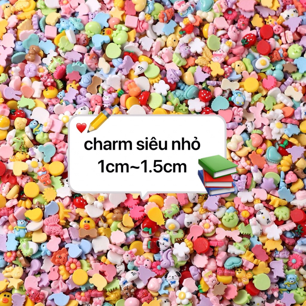 Combo 100 Charm 1.5cm & 1cm đồ chơi DIY nail và kẹp tóc handmade charm siêu nhỏ charm mix nhiều màu decor ốp điện thoại