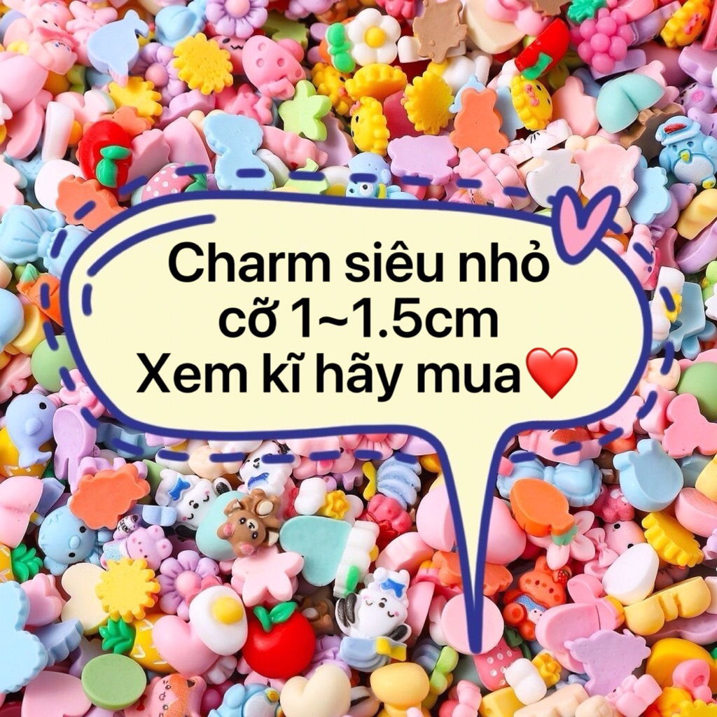 Combo 100 Charm 1.5cm & 1cm đồ chơi DIY nail và kẹp tóc handmade charm siêu nhỏ charm mix nhiều màu decor ốp điện thoại