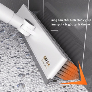 Chổi Cọ Sàn Nhà Vệ Sinh 2in1 Cán Nhôm Cao Cấp, Cây Chà Sàn Gạt Nước Thông Minh, Lông Chải Cứng Cáp