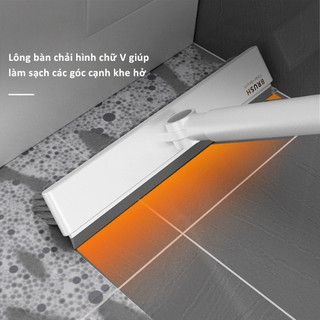 Chổi Cọ Sàn Nhà Vệ Sinh 2in1 Cán Nhôm Cao Cấp, Cây Chà Sàn Gạt Nước Thông Minh, Lông Chải Cứng Cáp