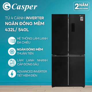 [KHÔNG GIAO MIỀN TRUNG] Tủ lạnh 4 cánh Casper Inverter - Ngăn đông mềm - 432L/ 540L - RM-E432PBS/ RM-D540SBS