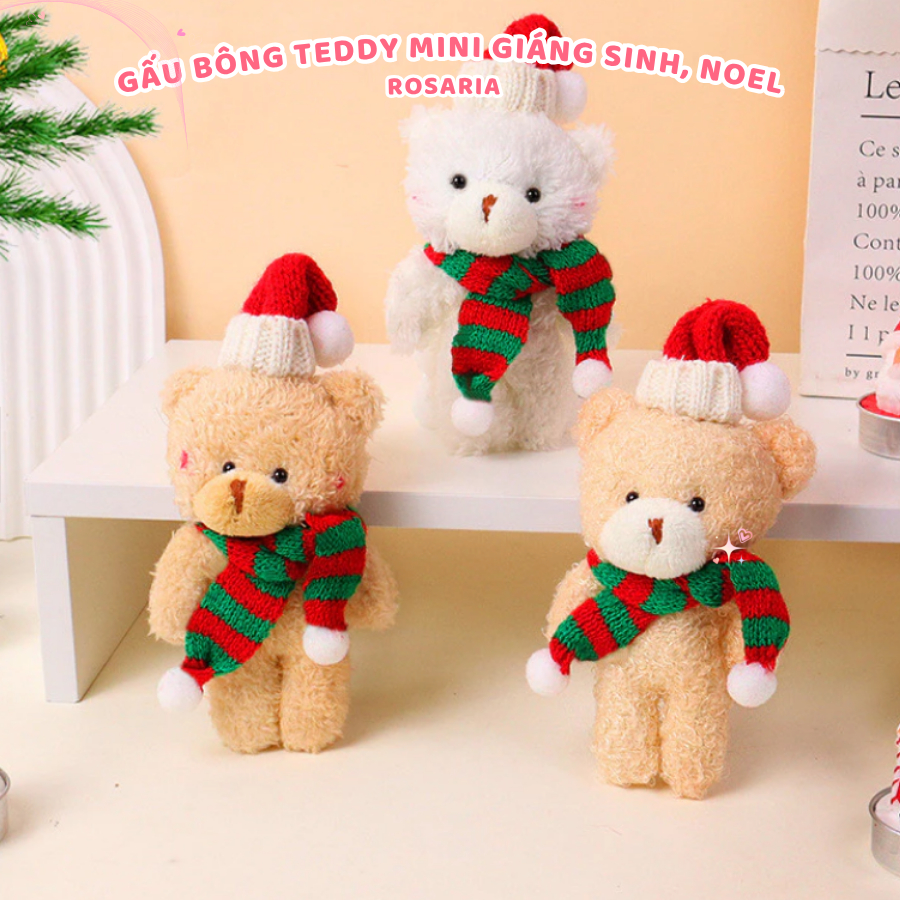 Gấu bông Teddy Mini Giáng Sinh đội mũ len, đeo khăn quàng cổ. Quà tặng noel ý nghĩa Rosaria