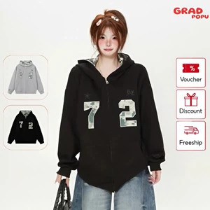Áo khoác GRADPOPU hoodie cardigan họa tiết ngụy trang phong cách Mỹ cổ điển dáng rộng AK192