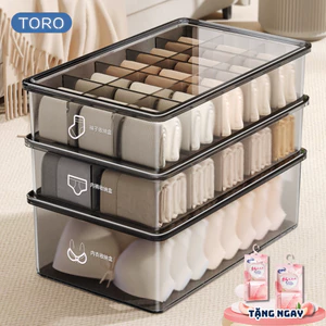 Hộp Đựng Đồ Lót Chia Ngăn Trong Suốt TORO Có Nắp Đậy, Hộp Đựng Tất Vớ Quần Lót Gọn Gàng, Dễ Tìm, Tiện Lợi Cho Tủ Quần Áo
