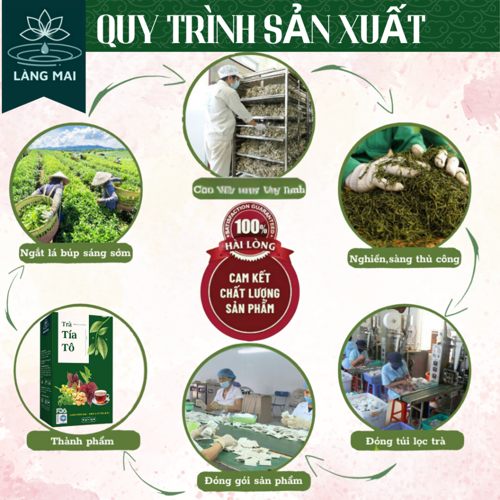 Trà Tía Tô - Làng Mai - 6 Vị  hộp 30 gói được sấy tự nhiên, trà có vị ngọt thanh, hậu vị mát.