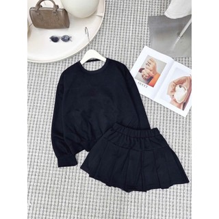 Set bộ áo kèm chân váy xếp ly hở lưng đính nơ quyến rũ, set đồ thu đông LAVIAN S51
