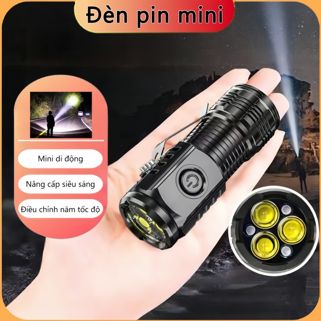 Đèn pin mini cầm tay siêu sáng đèn pin sạc cầm tay 3 chế độ chiếu sáng ...
