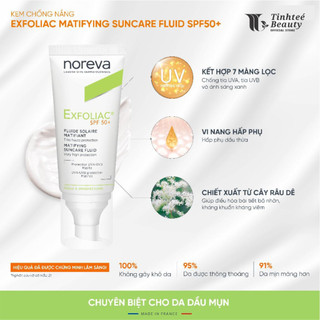 Kem chống nắng làm mờ khuyết điểm dành cho da dầu mụn Noreva Exfoliac Matifing Suncare Fluid SPP50+ 40ML