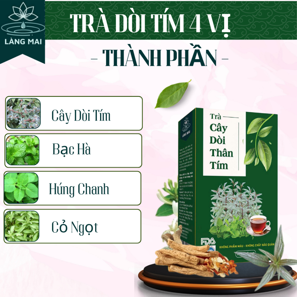 Trà Cây Dòi Thân Tím - Làng Mai - 4 Vị thảo dược, thanh lọc phổi hoàn toàn từ thiên nhiên