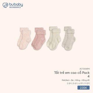 0-9m | Bubaby Tất trẻ em cao cổ Pack4 ACT2336P4 tất đi chân cao cấp cho bé mùa đông, mềm mại, thoáng khí, giữ ấm tốt