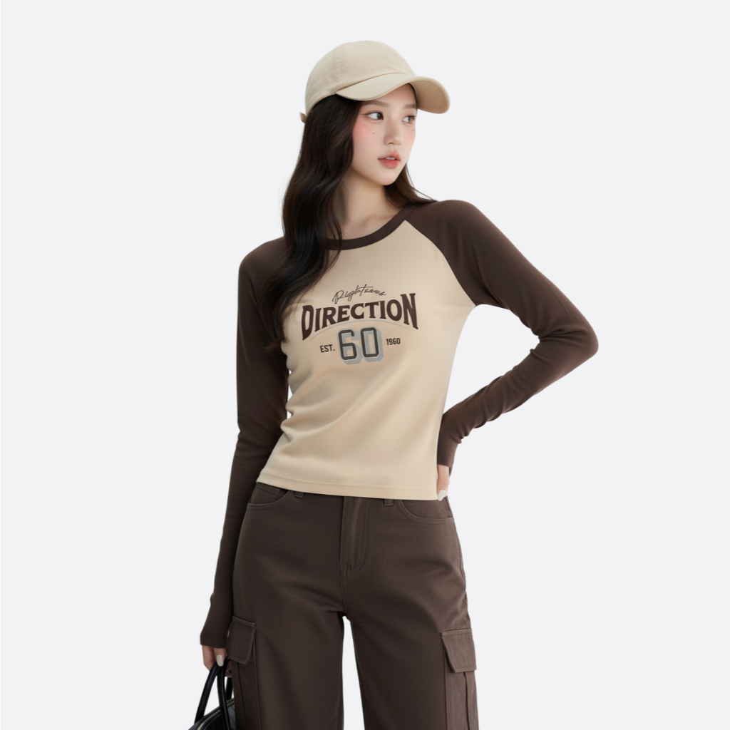 Áo Thun Nữ Tay Dài Phối Tay In Hình Trang Trí Co Giãn Thoải Mái 40004991 - TOKYOLIFE