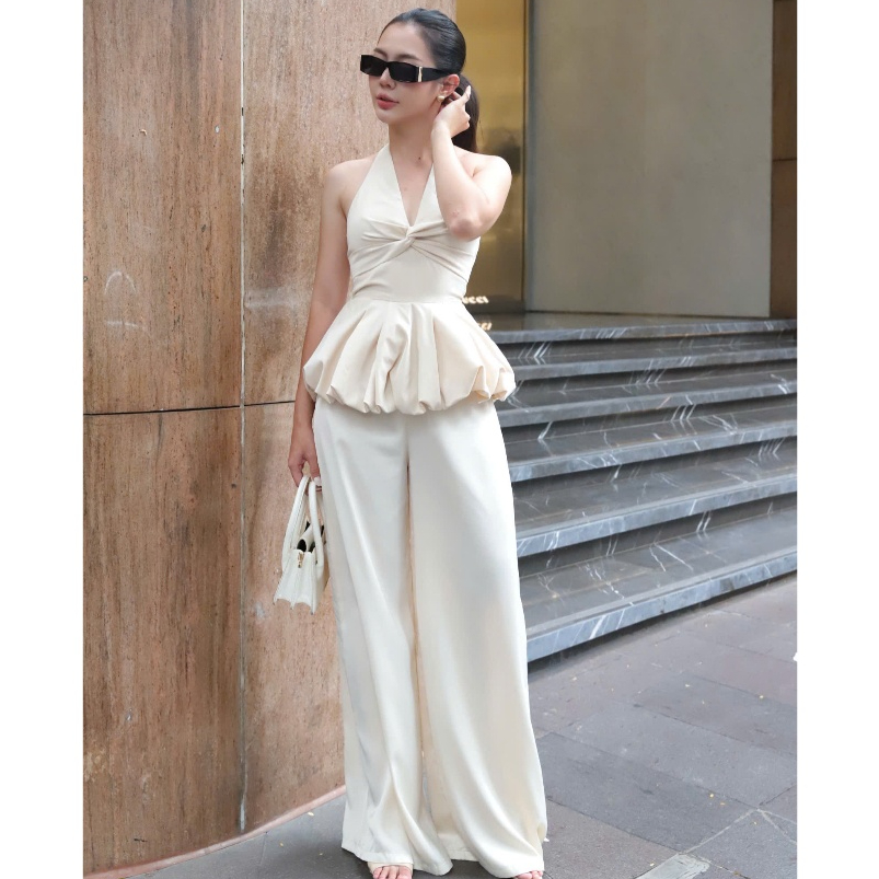Orli Label | Twist Top | Áo yếm xoắn ngực tùng bí Đen/Be
