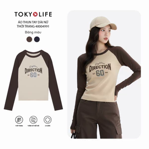 Áo Thun Nữ Tay Dài Phối Tay In Hình Trang Trí Co Giãn Thoải Mái 40004991 - TOKYOLIFE
