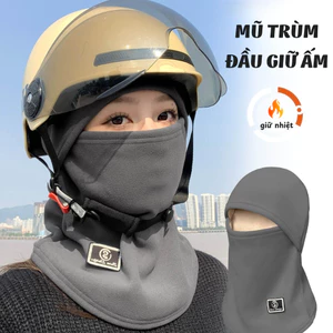 Mũ trùm đầu mùa đông kèm khẩu trang giữ ấm vải nỉ dày 2 lớp chống gió bụi, che kín mặt khi đi xe máy
