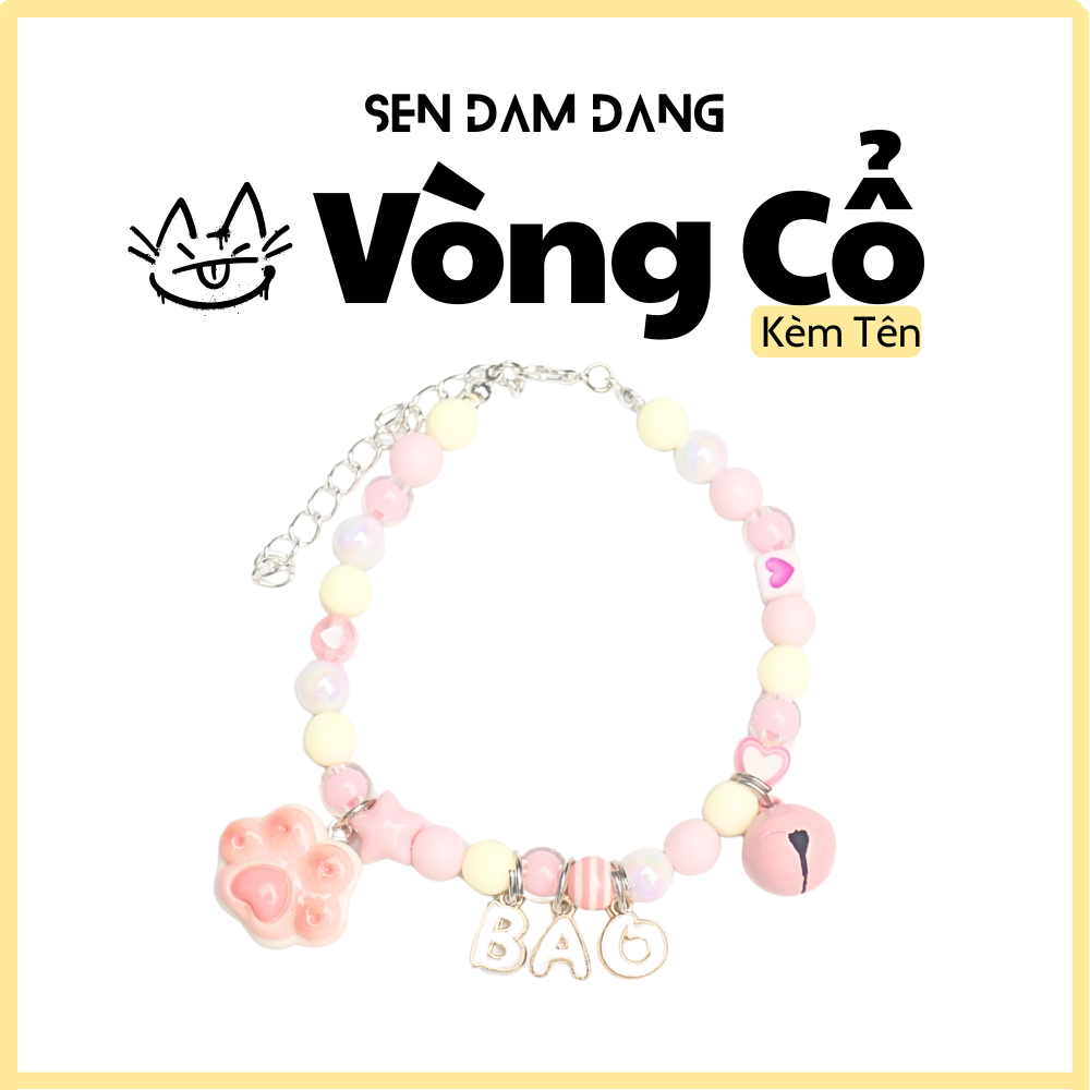 Vòng Cổ Dây Mix Hồng Kèm Chữ Cho Cún Mèo Theo Yêu Cầu