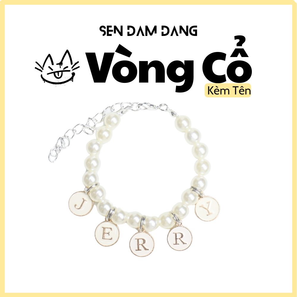 Vòng Cổ Dây Ngọc Kèm Chữ Cho Cún Mèo Theo Yêu Cầu