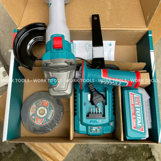 TOTAL Máy mài góc không chổi than cốt 100MM dùng pin 20V 900W - 1200W TAGLI21104 & TAGLI261021 & TAGLI2120232
