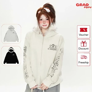 Ao nỉ GRADPOPU cổ lông in họa tiết TKPA phong cách đường phố Mỹ thời trang nam nữ thu đông AK189