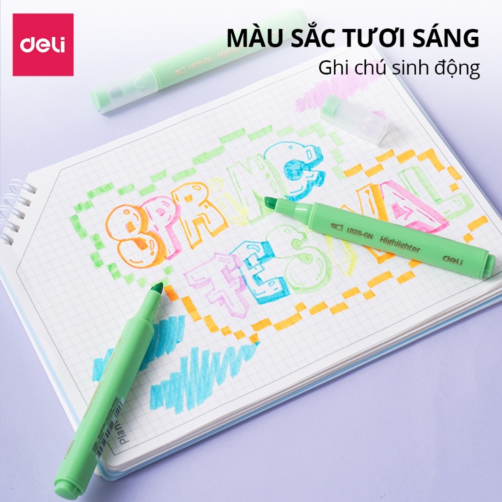 Bút Dạ Quang Deli - Bút Highlight Thân Tam Giác Tươi Sáng Bút Ghi Chú Nhiều Màu Tiện Lợi