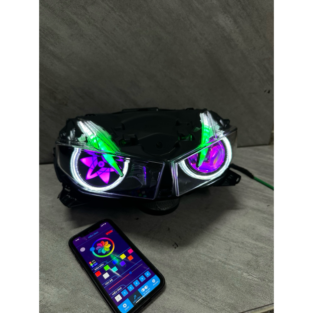 Pha Đèn Bi Cầu Winner X-V2-V3-V4  Độ Sẵn Bi Cầu 3.0 Công Xuất 70W , AuDi Đổi Màu + Mắt Quỷ App + Vòng 3D Trắng ,Bảo Hàn