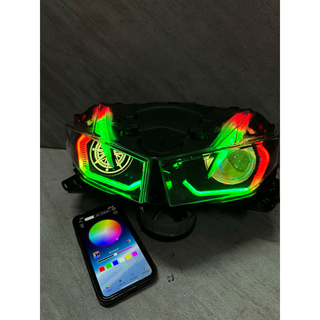 Pha Đèn Bi Cầu Winner X-V2-V3-V4  Độ Sẵn Bi Cầu 3.0 Công Xuất 70W , AuDi Đổi Màu + Mắt Quỷ App + Vòng 3D Trắng ,Bảo Hàn