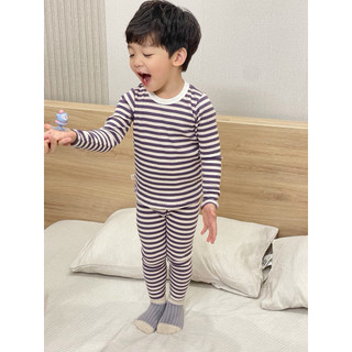 Bộ thu đông cho bé trai bé gái Batala Kids, SET GIỮ NHIỆT CỔ VIỀN TRẮNG KẺ 5 MÀU CHO BÉ từ 10-25kg