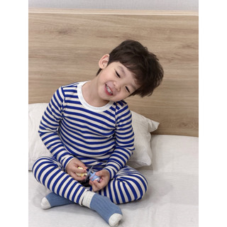 Bộ thu đông cho bé trai bé gái Batala Kids, SET GIỮ NHIỆT CỔ VIỀN TRẮNG KẺ 5 MÀU CHO BÉ từ 10-25kg
