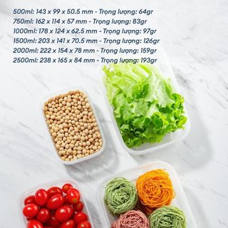 Bộ 6 hộp nhựa đựng thực phẩm chữ nhật Inochi an toàn, kháng khuẩn, chịu nhiệt tốt 500-750-1000-1500-2000-2500ml