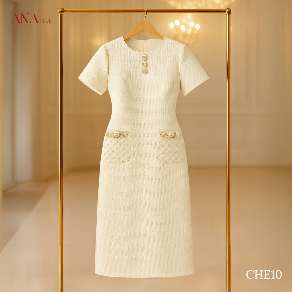 Đầm Kết Cườm Trung Niên ANA Mode Chất Liệu Dệt Thoi Thanh Lịch Đi Tiệc Quà Tặng Mẹ DM25CHE10